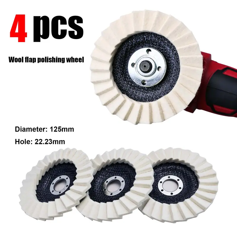 4PCS 5inch (125 mm) Wool Polishing Wheels Buffing Pads Angle Grinder Accessories, suitable for polishing car paint, metal, tile, glass and stone, surface repair finishing