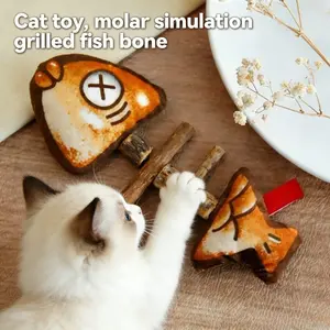 New Cat Wood Dried Fish Bone , Teeth Cleaning Chew Stick, Self-Entertainment Stress Relief, Universal Pet Supplies for Kittens and Cats