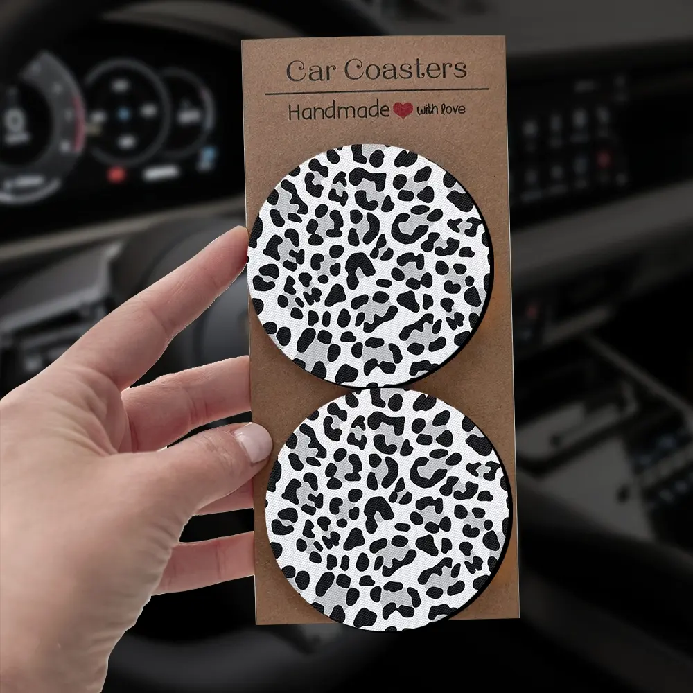 Leopard Print Office Desk Coaster Set-2/4pcs Exquisite Packaging, Easy to Clean, Suitable Christmas and Birthday Gift for Both Men and Women