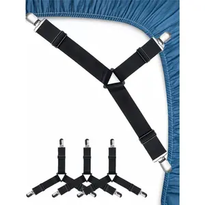 Bed Sheet Straps Complete Set with 4/8 Adjustable Straps Heavy Duty Metal Clips Durable Elastic Material Triangular Design for Easy Attachment
