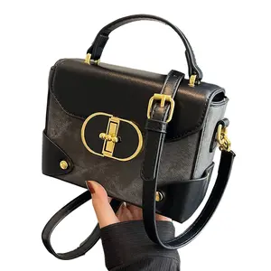 Vintage Embossed PU Leather Square Handbag Adjustable Shoulder Crossbody Chain Strap Multi-Layer Inner Compartments Student Backpack Fall Earth Tone Outfits Daily Commute Coffee Date Weekend Shopping Luxury Gift Box Fashion Work Essentials