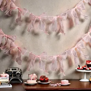 24pcs Bow Pull Flowers Birthday Party Decorations, Valentine's Day Wedding Party Background Decoration, Event Setup Supplies