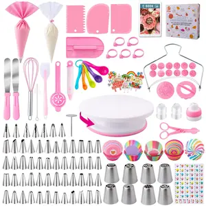 3-Color Cake Decorating Kit (356-Piece) | Professional Set with Turntable, Pastry Bag | Beginner Squeezing Tools Included