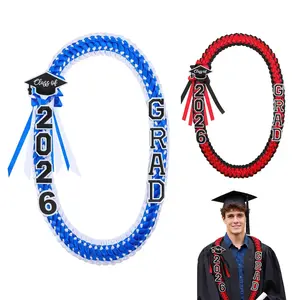 2026 Graduation Leis for Him Her - Hand-Woven Blue Braided Ribbon Lei with GRAD Letters & Cap Charm, Adjustable Graduation Money Lei with Safety Pins for Class of 2026 Graduation Ceremony Party Favors