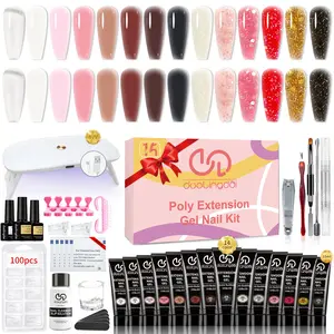 Long-lasting Poly Extension Gel Nail Kit, 1 Set 14 Colors All Seasons Poly Nail Gel Kit with Nail Lamp Slip Solution, Manicure Tools Nail Forms for Starter, Nail Extensions, Nail Art Sheet, Nail Supplies, Polygel Nails