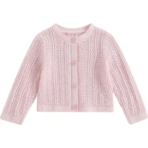 Newborn Baby Girls Knit Cardigans Long Sleeve Crewneck Hollow Knit Thin Sweater Toddler Button Tops Coat Outwear