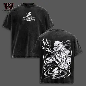 "Beast Breathing" Inosuke T-Shirt x Demon Slayer Anime Graphic Tee Streetwear Oversized Acid Wash Lightweight Cotton Men Shirts – Infinity Castle Arc Manga Merch Gift for Anime Fans