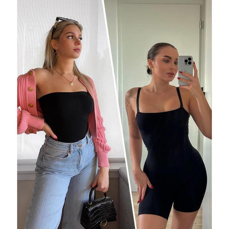 Women Tummy Control Shapewear Strapless Shortie Bodysuit   Butt Lifter Body Shaper with Removable Straps, Off Shoulder Strapless Mid Thigh Jumpsuit Tops for Under Dresses, Lady Comfort Farbic Underwear Womenswear Springtok