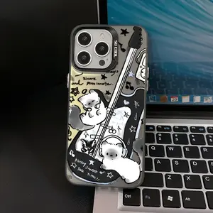 Cute Guitar Cat Pattern Phone Case Compatible with Iphone 17 16, 15, 14, 13, 12, 11 Pro Max, X, XR, XS Max, 8, 7 Plus, Samsung S21 S22 S23 S24 S25 Featuring a Shockproof Matte Back.