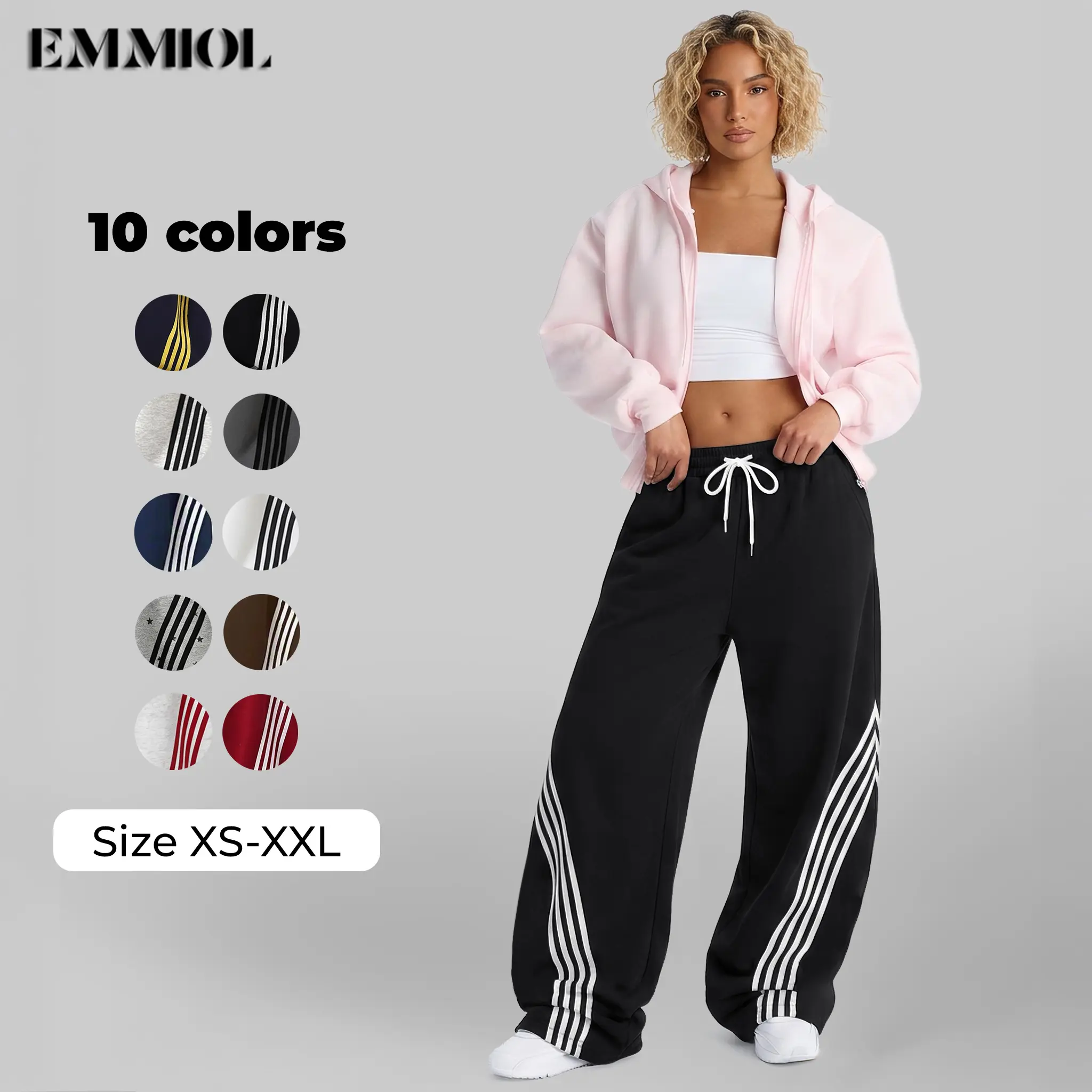 EMMIOL Unisex Y2K Baggy Barrel Striped Sweatpants, High Waisted Wide Leg Pants, Joggers with Drawstring Waist and Baggy Wide-Leg Sweatpants with Pockets Drawstring Elastic Waist Vintage Streetwear Joggers Cuffs SohoChic【Back to School】