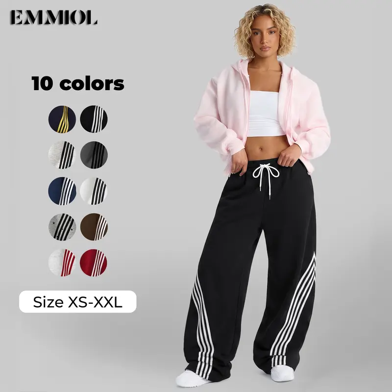 EMMIOL Unisex Y2K Baggy Barrel Striped Sweatpants, High Waisted Wide Leg Pants, Joggers with Drawstring Waist and Baggy Wide-Leg Sweatpants with Pockets Drawstring Elastic Waist Vintage Streetwear Joggers Cuffs SohoChic【Back to School】