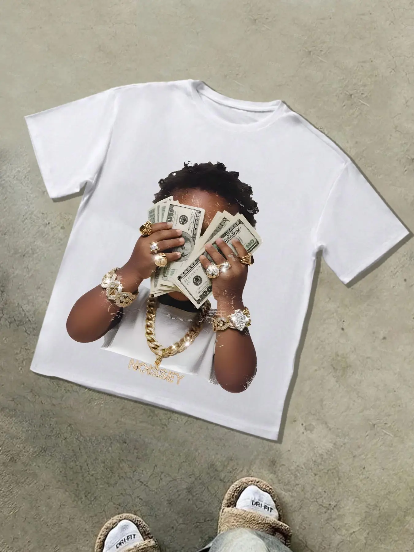 Men's Regular Fit Money & Casual Letters Print Round Neck Tee, Casual Short Sleeve Crew Neck T-Shirt for Summer, Fashion Men's Top for Daily Wear, Tropical, Casual Style Tee, Casual Summer Clothing