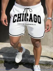 Men's Casual Athletic Letter Pattern Print Shorts, Fitted Natural Waist Design, All Seasons Essential, Perfect for Outdoor Wear