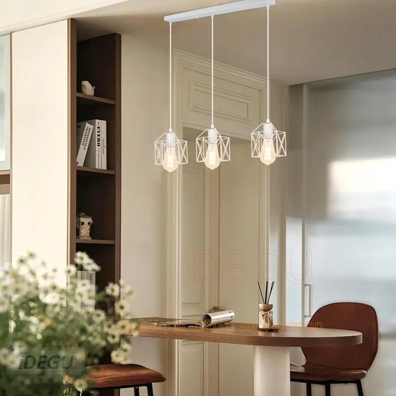 Modern American Style Three-Head Iron Pendant Light, Adjustable LED Dining Table Lamp, E27 Ceiling Spot, Warm Home Decor