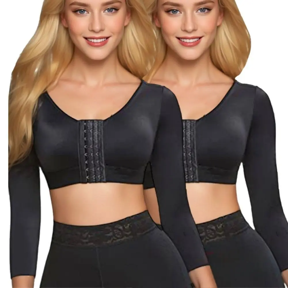 Women's Plus Size Compression Top, Solid Post Surgery Arm Shaper with Scoop Neck and Front Hook and Eye Closure