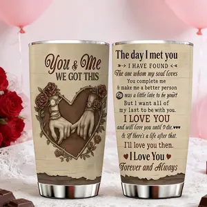 AuraCup 1pc 20oz tumbler with lid and straw, “You & Me We Got This” couple quote design, stainless steel hot cold insulated travel mug, coffee cups tea set, Vacuum Insulated Cup, Insulated Travel Drinkware, Christmas Valentine
