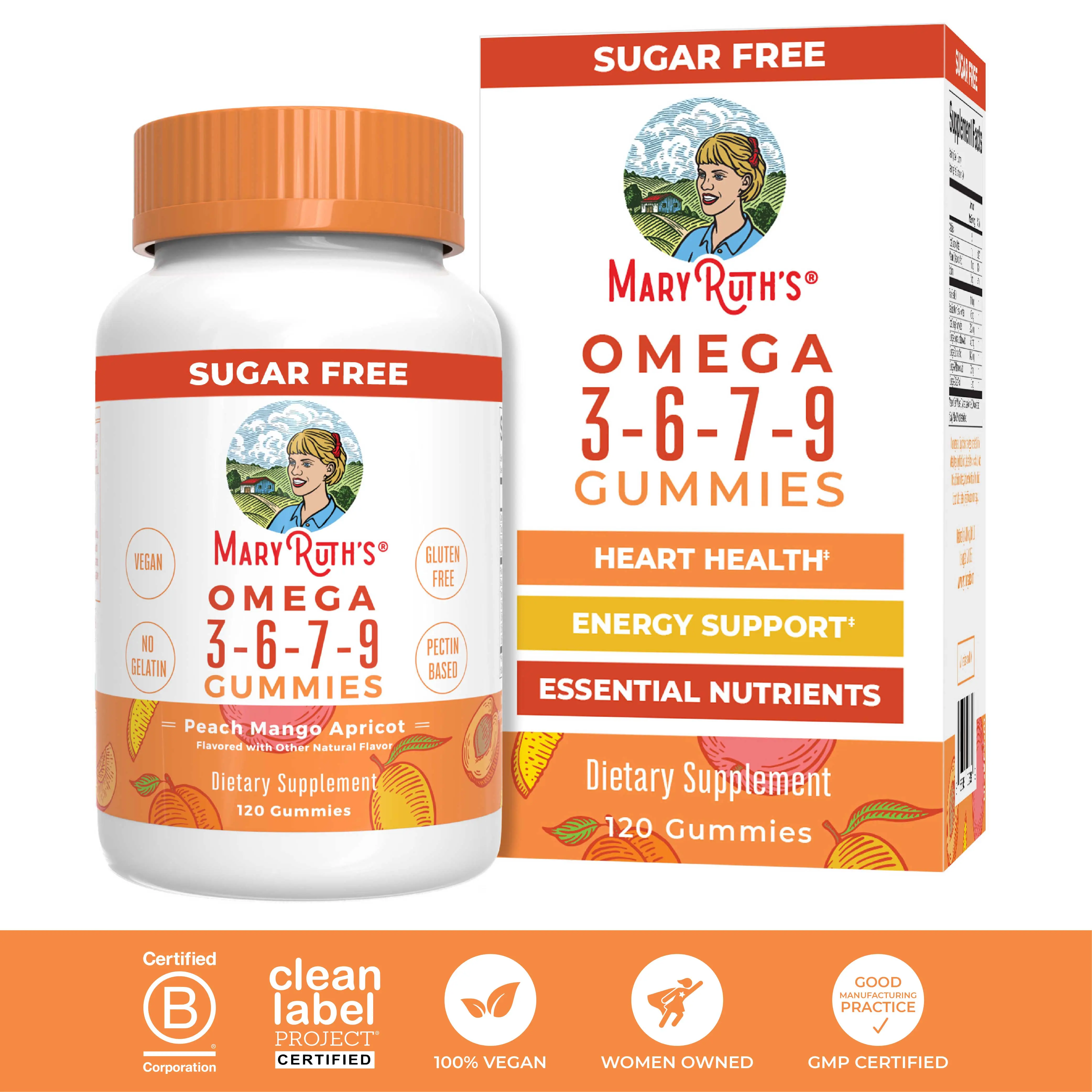 MaryRuth's Omega 3-6-7-9 Gummies - Omega 3 Fatty Acid Supplement with Flaxseed Oil - Heart Health - No Fish Oil Taste - Vegan - Non-GMO - 120 Count