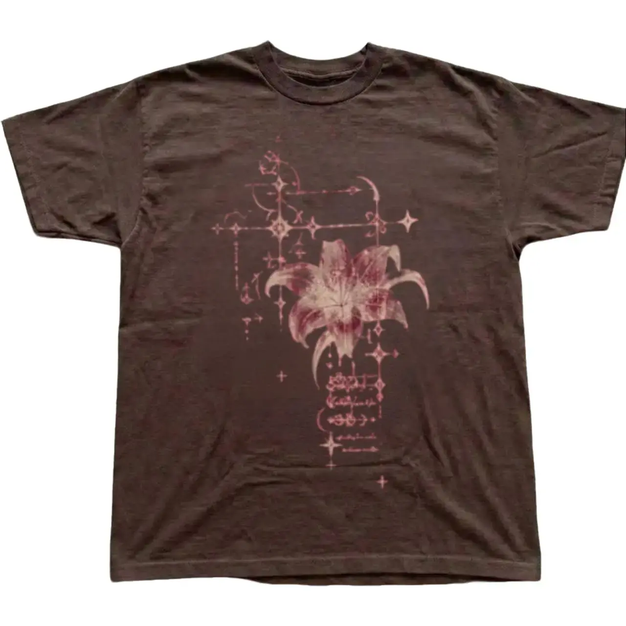 Gildan Men's and Women's T-shirt, Pink Lily and Ornate Graphic Tee, Floral Tee, Gifts Shirt, Unisex Vintage Graphic Tees Gothic Grunge Y2k Emo Scene Amity Affliction Style Clothes Men Women Streetwear