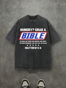 HUNGRY? GRAB A Unisex Washed Christian Shirt, Christian Scripture T-Shirt, Vintage Retro Washed Shirt Single-Sided Printed (230 Heavyweight Pure Cotton T-Shirt) High Quality Christian T-Shirt, Christian Gifts, Men's And Women's Shirts, Comfortable