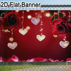 2D flat banner, 1pcRed Rose Valentine's Day Backdrop, Romantic Heart String Decorations Bokeh Lights Party Banner for Love Themed Events