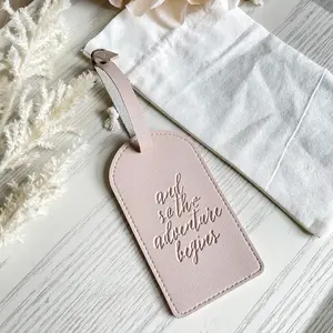Luggage tag soft leather pink free dust bag
