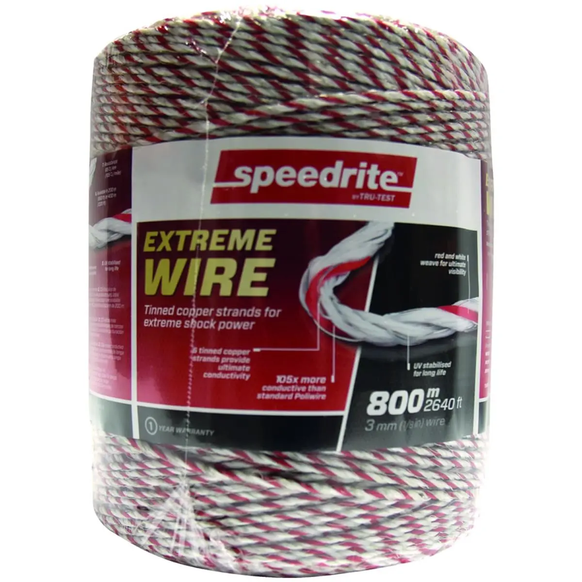 Speedrite Extreme Outdoor Tinned Copper Wire Roll - 2640 ft, White, 6 Strands, High Conductivity, High Shock Power, UV Stabilised, Red and White Weave for Raised Beds, Temporary Fence Livestock Control