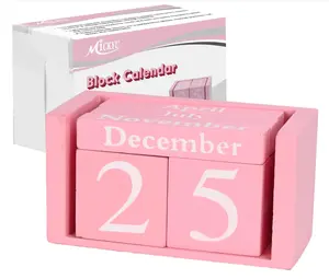 MICKYU Pink Perpetual Desk Calendar - Reusable Wooden Block Calendar, Cute Farmhouse Desk Decor & Gift for Women, Teachers, Coworkers - Perfect for Small Office Desks