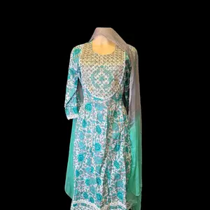 anarkali set cotton fabric with thrdework the color sky blue size 42 Comfortable Elegant Dress