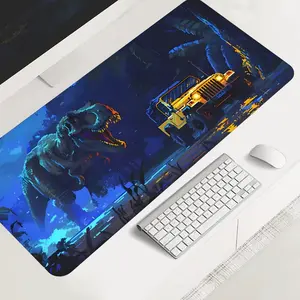 Jurassic-themed large-sized gaming mouse pad, Desk accessories, vibrant dinosaur adventure desktop protection pad, anti-slip rubber lock edge high-definition printing, suitable for computers, offices, homes, as a gift for family and friends