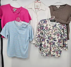 5 Ladies Small Tops Shirts Pink Blue Floral 3/4 Talbots Evan Picone Bill Blass
