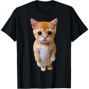 Women's kitten meme with a sad or crying expression Graphic T-Shirt - Short Sleeve Crew Neck Regular Fit Casual Wear | Soft & Breathable Fabric, Durable Print, Everyday Comfort, Machine Washable