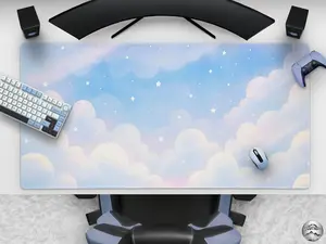 [SALE UP TO 45%] Cute Pastel Clouds Mousepad, Kawaii Blue & White Starry Sky Desk Mat, Large Gaming Mat, Minimalist Office Decor, Cozy and Dreamy Aesthetic