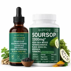 QIZFYZZ 10-in-1 Soursop Bitterness Drops & 20-in-1 Seaweed Capsules Botanical Superfood Supplement - Moringa Supplement, Turmeric, Black Seed, Ashwagandha, Vegan, Vegetarian, Non-GMO, Antioxidant