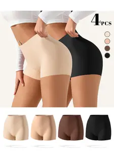 HOTCOM 4-Pack Women's High Waist Tummy Control Boyshorts | Seamless Butt Lifting Shapewear, Invisible No Show Underwear, Breathable Soft Fabric, Natural Skin Tone Colors, Perfect for Dresses/Skirts/Daily Wear