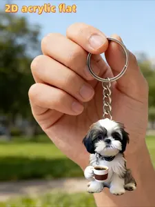 [2D plane] 1 2D acrylic plane cute little panda with coffee keychain | Multifunctional iron chain key ring, suitable for cars, mobile phones, backpacks, wallets - ideal for birthday gifts