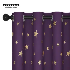 Deconovo Blackout Curtains 2 panels, Gold Star Foil Print Blackout Curtains Room Darkening Thermal Insulated Sun Blocking Grommet Curtains