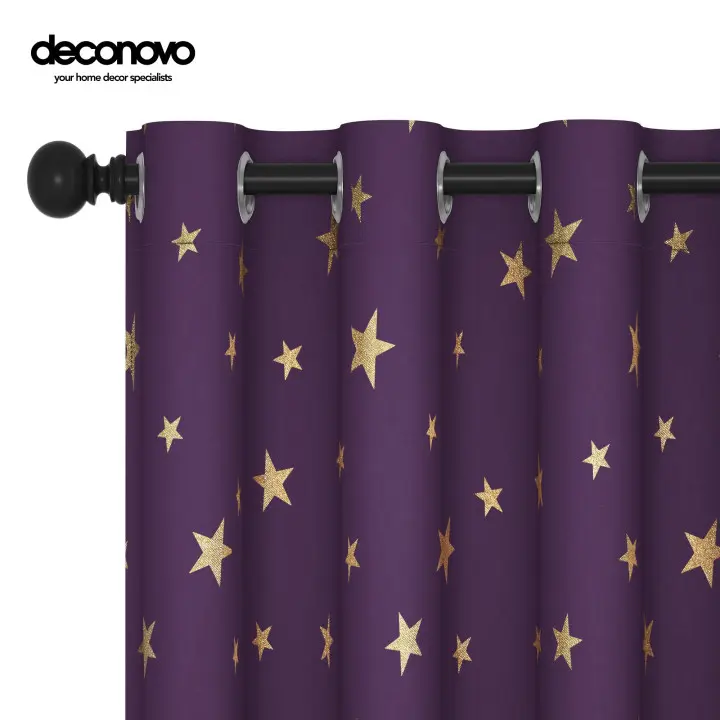 Deconovo 2-Panel Gold Star Foil All-Over Print Grommet Top Blackout Curtains, Thermal Insulated Sun-Blocking Privacy Home Decorative Panels for Living Room Window & Bedroom, Blackout Bedroom Curtains, Grommet Top Curtains