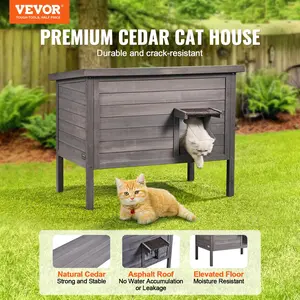 VEVOR Outdoor Cat House Weatherproof, TikTokShopBlackFriday, Feral Cat Shelter for Multiple Cats, Outdoor Wooden Cat Rabbit House with All-Round Foam Insulated, Open Roof, PVC Door Flaps, 34"L x 22"W x 27"H