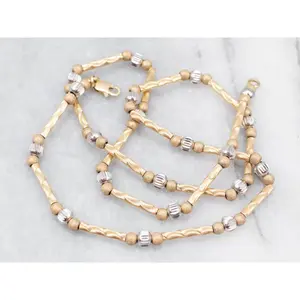 Two Tone Tube and Bead Necklace with Lobster Clasp