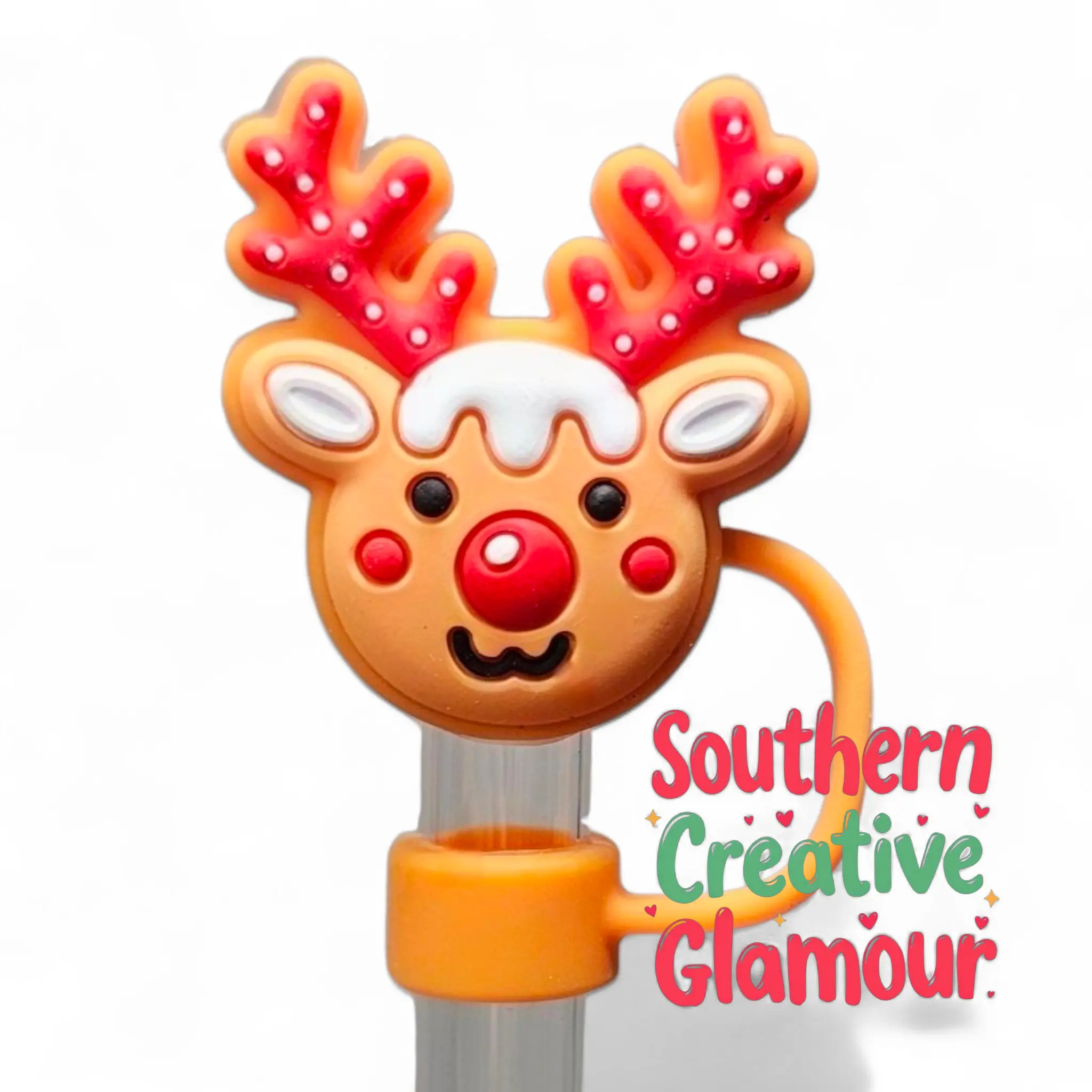 Gingerbread Rudolph the Red Nose Christmas Silicone Straw Topper