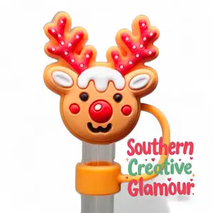 Gingerbread Rudolph the Red Nose Christmas Silicone Straw Topper