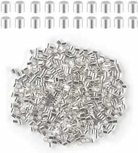 500 Pieces Tube Crimp Beads for Jewelry Making 2MM Crimping Beads for DIY Necklace Earring Bracelet Crimp Stopper Silver Tube Crimp End Brass Crimp Tube Spacer Tiny Loose Crimp Tube Bead (Silver)