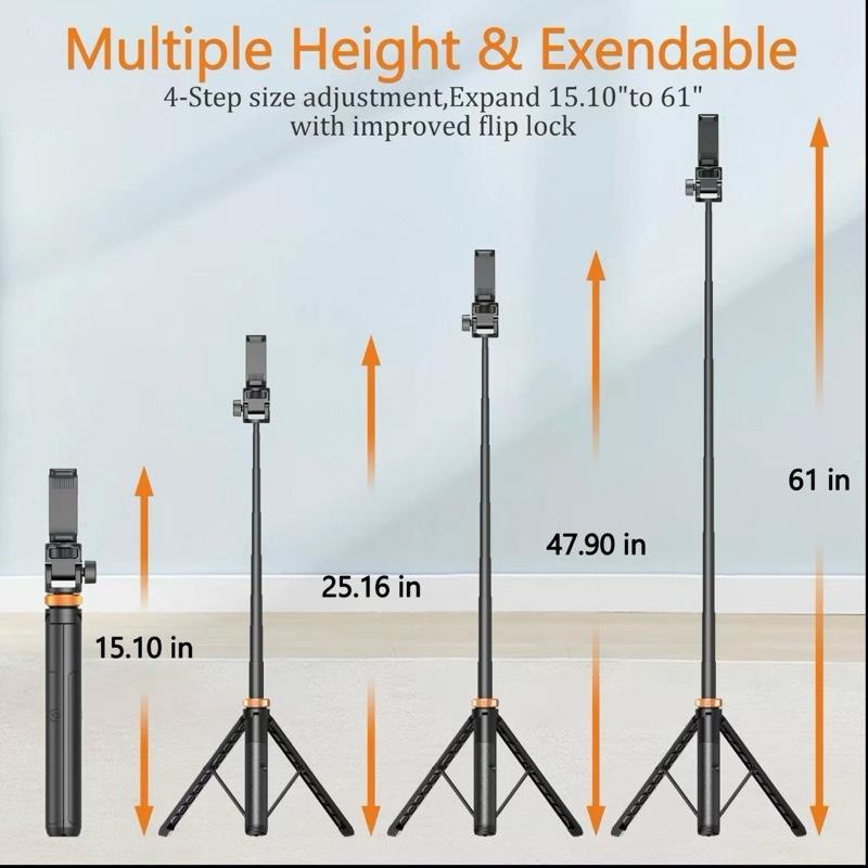 61" Phone Tripod for Live Streaming & Vlog Extendable Selfie Stick with Bluetooth Remote for iPhone Android Professional Grade Nylon 6/6 Aluminum Ring Locks 360° Ball Head