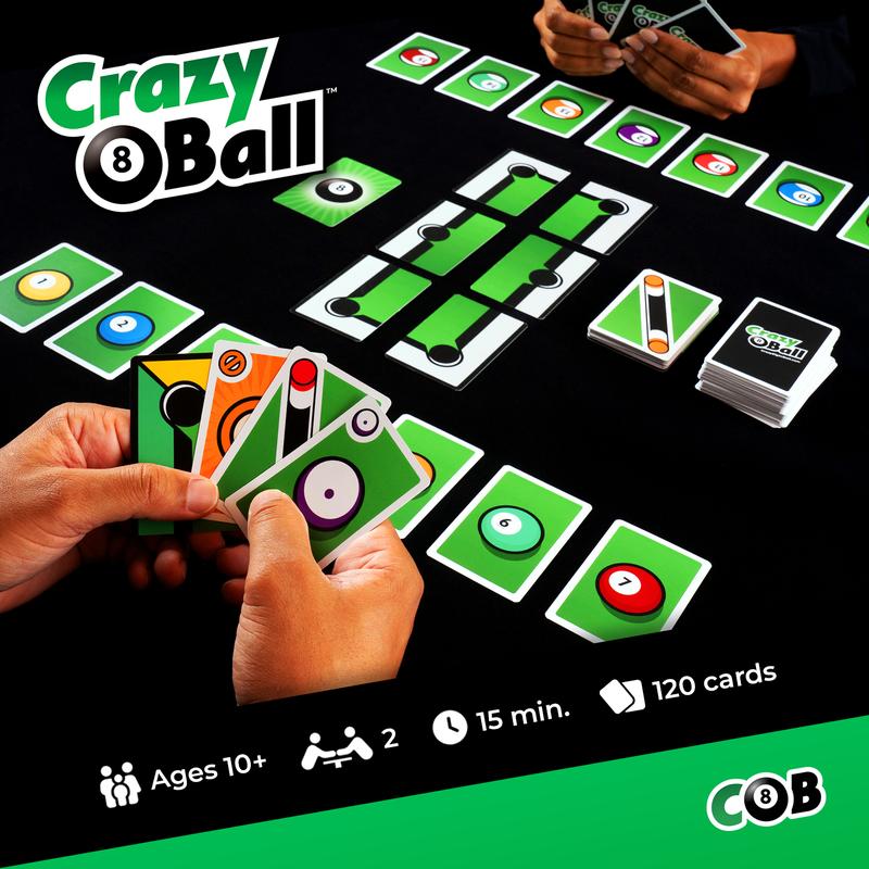 Crazy 8-Ball – Intense Two-Player Card Game of Setup and Sabotage – Turn Pool Into a Head-to-Head Duel – Rack ’Em, Stack ’Em, Sink the 8-Ball First – Ages 10+