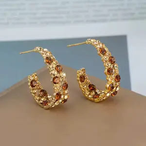Classic Maillard Color Earrings C-shaped Coffee Gold Stud Earrings French Fashion Earrings DZEH4912