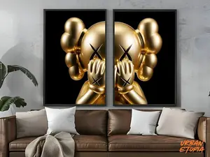 Very Cool Hypebeast Golden Collage Set -  for 2 Frames - Gold KAWS,Graffiti POSTER UNFRAMED ,Hypebeast Gold Toys, Sneaker Prints,