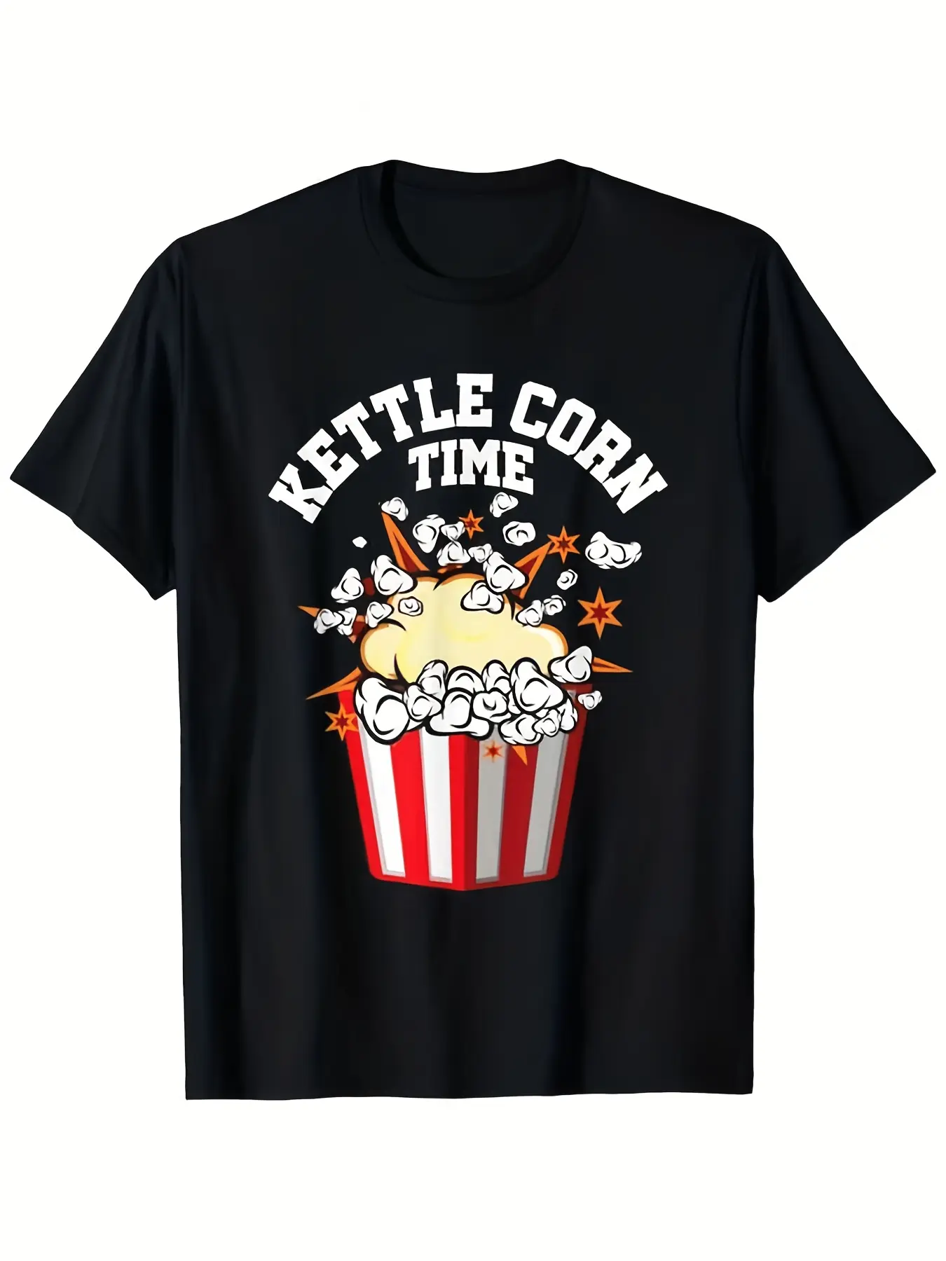 Men's Funny Kettle Corn Graphic T Shirt S1m Heavyweight Retro Popcorn Kettle Time Lettering Design Unisex Casual Round Neck Tee Forie Nights Themed Parties Casual Attire ComfortHappy Mother Day Shirt for Mom Best Mom Ever Graphic Tee Gift