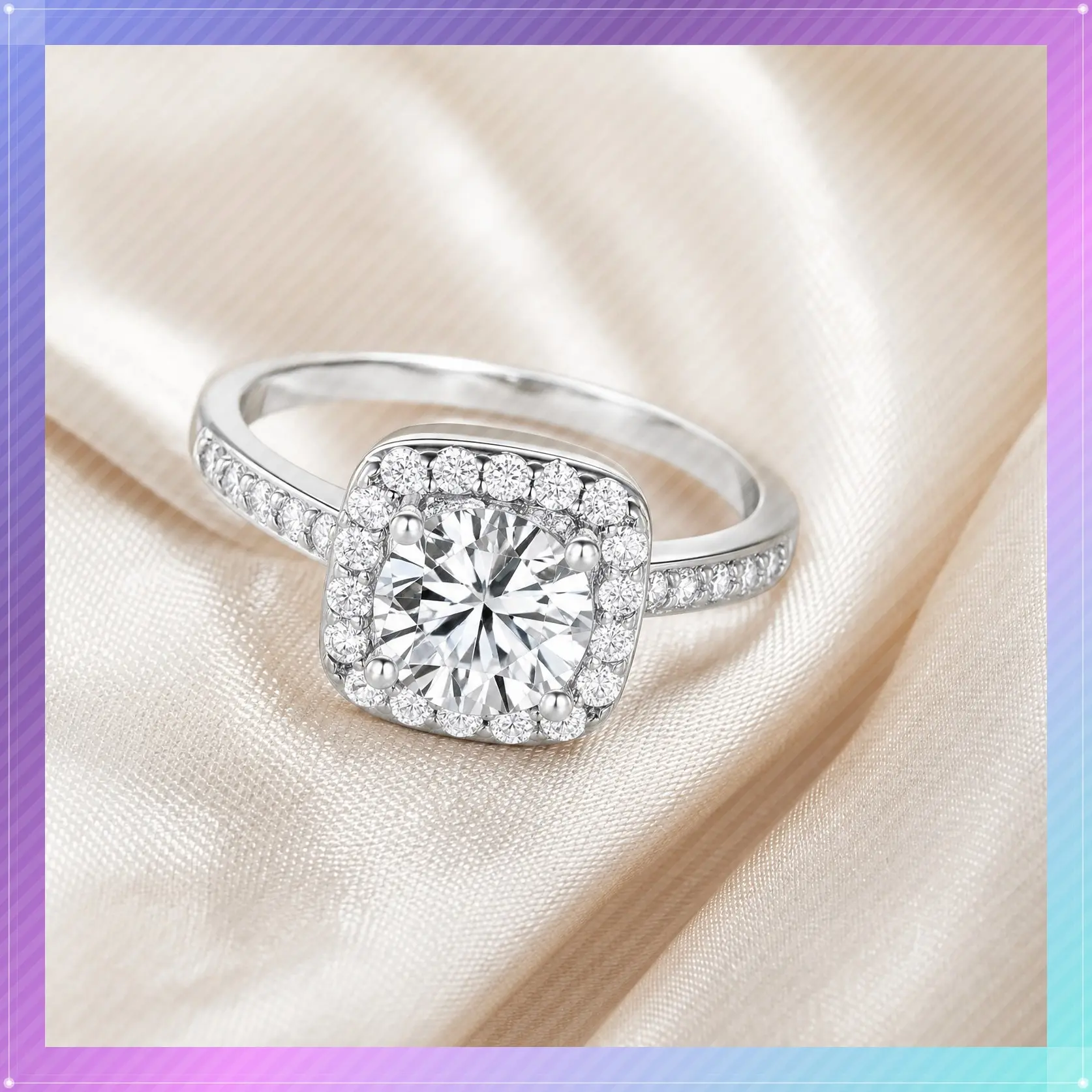 GEMSME Women's 1.5CT Round Cut Cubic Zirconia Halo Artificial Zircon Ring, Engagement Promise Eternity Jewelry (R-7990), Artificial Zircon Rings