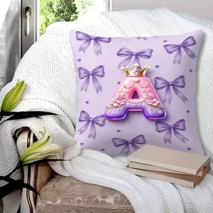 Initial A ~ Z Throw Pillow, Includes Pillow Core, Purple Bow Monogram and Letter Print Cushion for Girls Bedroom, 18x18 Inch, Soft Square Cushion, Perfect for Teen Girls Room Decor, Great Gift for Coquette Aesthetic Lovers.