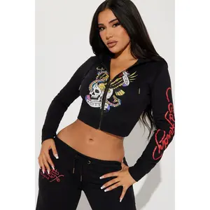 Ed Hardy NYC Zip Front Hoodie - Black